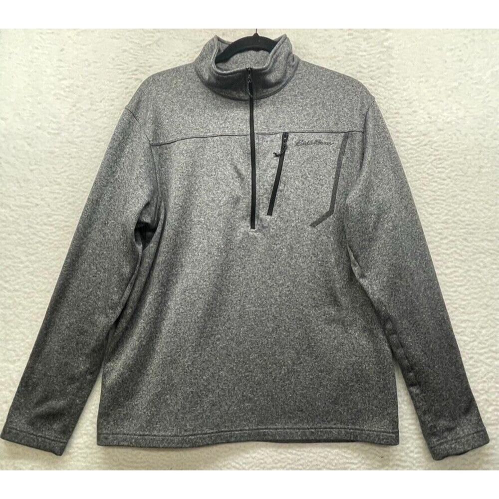 Eddie Bauer Sweatshirt Mens Large Gray 1/4 Zip First Ascent Outdoor Pullover